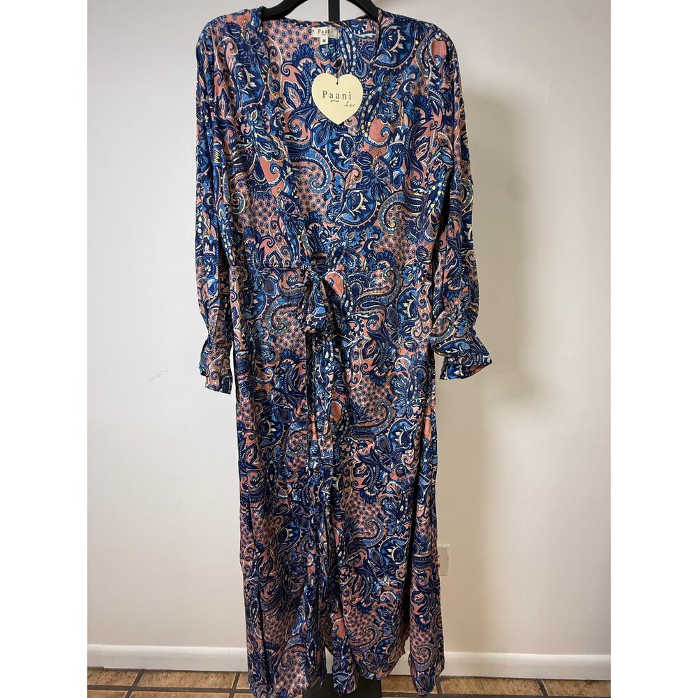 Blue Paisley Open Kaftan Maxi Cover-Up - Picture 3 of 7